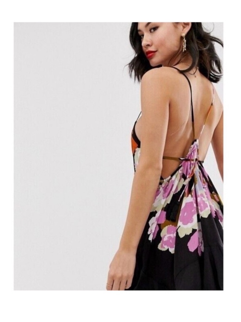Free People Intimately Sweet Lucy Open Back boho slip mini Multi Dress XS NWT